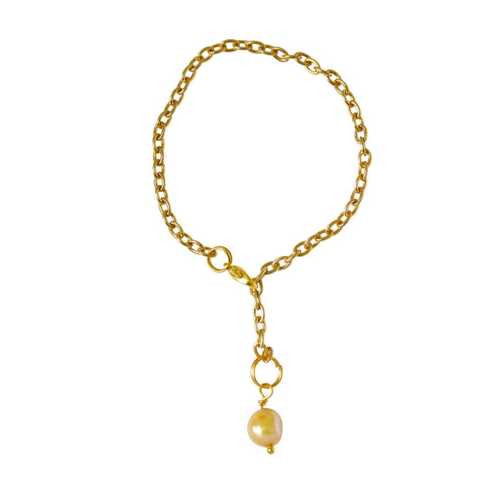 Gold freshwater pearl adjustable bracelet or anklet on gold plated chain | by Ifemi Jewels